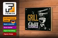 Holzschild Spruch Grill & Chill Lounge 5 Sterne Dekoration 18x12 cm