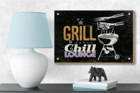 Holzschild Spruch Grill & Chill Lounge 5 Sterne Dekoration 18x12 cm