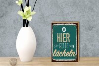 Holzschild Spruch Ab hier bitte lächeln Lachen Glück 12x18 cm