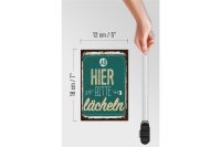 Holzschild Spruch Ab hier bitte lächeln Lachen Glück 12x18 cm