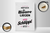 Holzschild Spruch Hauptsache Haare liegen Schlüppi 12x18 cm