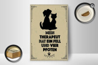 Holzschild Spruch Tiere Mein Therapeut hat 4 Pfoten 12x18 cm