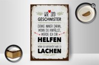 Holzschild Spruch Geschwister wir lachen helfen Dekoration 12x18 cm