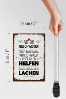 Holzschild Spruch Geschwister wir lachen helfen Dekoration 12x18 cm