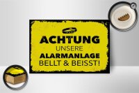 Holzschild Hund Achtung unsere Alarmanlage beißt 18x12 cm