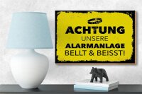 Holzschild Hund Achtung unsere Alarmanlage beißt 18x12 cm