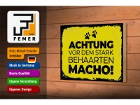 Holzschild Hund Achtung vor stark behaarten MACHO 18x12 cm