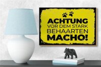 Holzschild Hund Achtung vor stark behaarten MACHO 18x12 cm