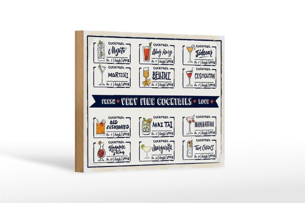 Holzschild Fresh Cocktails Mojito Maragrita 18x12 cm
