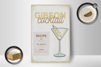 Holzschild Rezept Gibson Cocktail Recipe 12x18 cm Geschenk