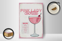 Holzschild Rezept Pink Lady Cocktail Recipe 12x18 cm Dekoration