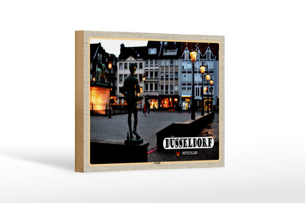 Holzschild Städte Düsseldorf Carlstadt Skulptur 18x12 cm Dekoration