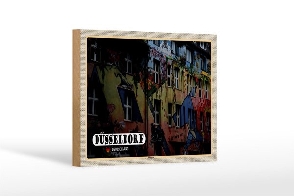 Holzschild Städte Düsseldorf Flingern Kunst Gebäude 18x12 cm