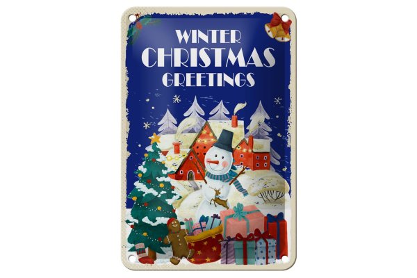Blechschild Christmas winter greetings Geschenk Dekoration 12x18cm