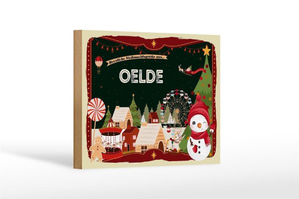 Holzschild Weihnachten Grüße OELDE Geschenk FEST Dekoration 18x12 cm