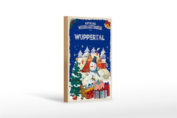 Holzschild Weihnachtsgrüße WUPPERTAL Geschenk Dekoration 12x18 cm