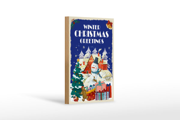 Holzschild Christmas winter greetings Geschenk Dekoration 12x18 cm