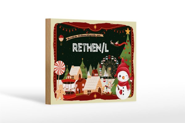 Holzschild Weihnachten Grüße aus Rethen/L Geschenk Dekoration 18x12 cm