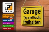 Blechschild Hinweis 18x12cm Garage Tag und Nacht freihalten