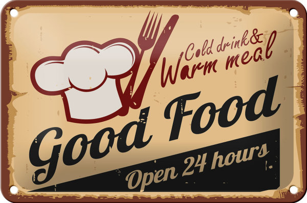 Blechschild Retro 18x12cm Cold drinks and warm meal