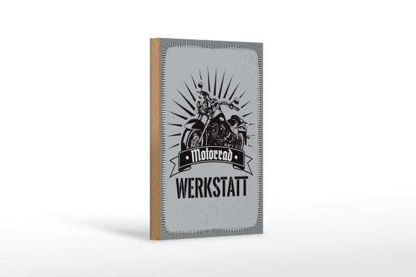 Holzschild Hinweis 12x18 cm Motorrad Werkstatt graue Dekoration