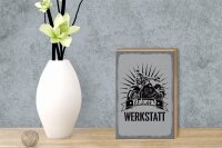 Holzschild Hinweis 12x18 cm Motorrad Werkstatt graue Dekoration