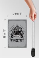 Holzschild Hinweis 12x18 cm Motorrad Werkstatt graue Dekoration