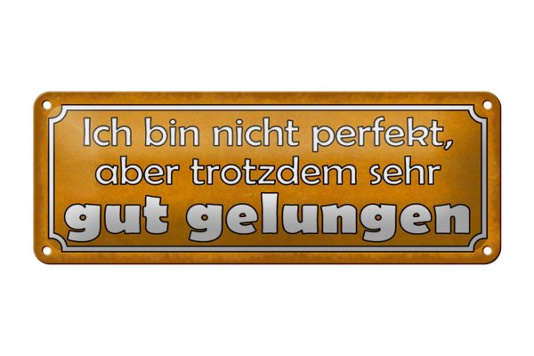 Blechschild Spruch 27x10cm bin nicht perfekt gut gelungen Dekoration