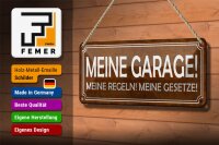 Blechschild Spruch 27x10cm meine Garage Regeln Gesetze Dekoration