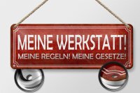 Blechschild Spruch 27x10cm meine Werkstatt Regeln Gesetze Dekoration