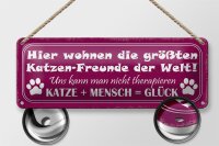Blechschild Spruch 27x10cm Katze + Mensch = Glück Dekoration