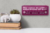 Blechschild Spruch 27x10cm Katze + Mensch = Glück Dekoration