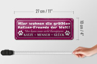 Blechschild Spruch 27x10cm Katze + Mensch = Glück Dekoration