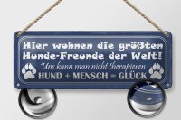 Blechschild Spruch 27x10cm Hund + Mensch = Glück Dekoration
