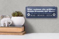 Blechschild Spruch 27x10cm Hund + Mensch = Glück Dekoration