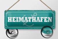 Blechschild Hinweis 27x10cm Heimathafen Anker blaues Schild
