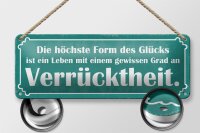 Blechschild Spruch 27x10cm Höchste Form Glück Verrücktheit Dekoration