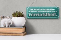 Blechschild Spruch 27x10cm Höchste Form Glück Verrücktheit Dekoration