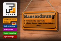 Blechschild Spruch 27x10cm Hausordnung Hausherr immer Recht