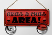 Blechschild Spruch 27x10cm Grill Chill Area Grillen Dekoration