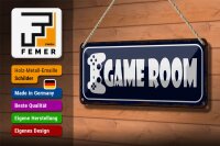 Blechschild Hinweis 27x10 cm Game Room Dekoration