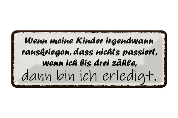 Blechschild Spruch 27x10cm Kinder passiert nichts wenn ich Dekoration