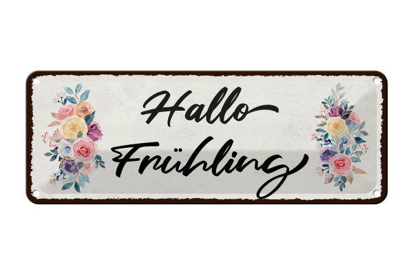 Blechschild Hinweis 27x10cm Hallo Frühling Dekoration