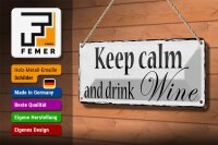 Blechschild Spruch 27x10cm keep calm and drink Wine Dekoration
