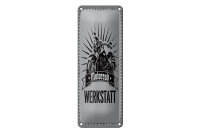 Blechschild Hinweis 10x27 cm Motorrad Werkstatt graue...