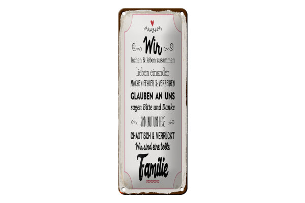 Blechschild Spruch 10x27 cm Wir lachen und leben zusammen Dekoration