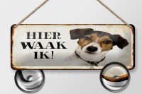 Blechschild Spruch 27x10 cm holländisch Hier Waak ik Jack Russell Terrier