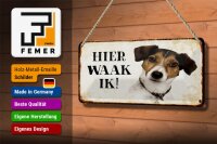 Blechschild Spruch 27x10 cm holländisch Hier Waak ik Jack Russell Terrier