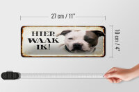Blechschild Spruch 27x10 cm holländisch Hier Waak ik American Pitbull Terrier