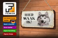 Blechschild Spruch 27x10 cm holländisch Hier Waak ik Sibirian Husky Dekoration